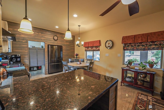 12806 E 49th Dr, Yuma, AZ 85367 - kitchen featuring recessed lighting, freestanding refrigerator, a ceiling fan, and a wealth of natural light