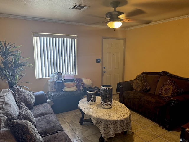 219 E Rio Sonora St, San Luis, AZ 85336 - living area featuring ceiling fan, light tile patterned flooring, and crown molding