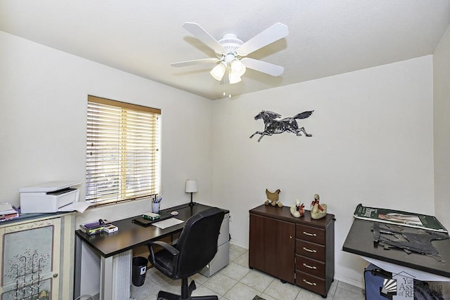 13405 E 54th St, Yuma, AZ 85367 - office area with light tile patterned floors, baseboards, and a ceiling fan