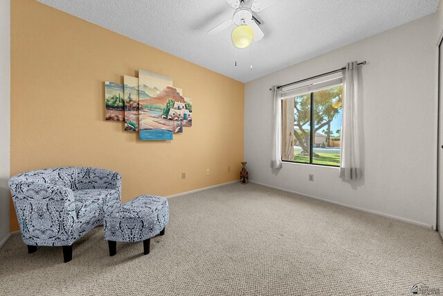 11230 E 37th Pl Unit 131, Yuma, AZ 85367 - living area with carpet flooring, a ceiling fan, and a textured ceiling