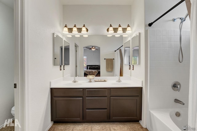 3591 W 22 Street 3591W 22Nd Street, #E, Yuma, AZ 85364 - bathroom featuring double vanity, a sink, a ceiling fan, and shower / bath combo