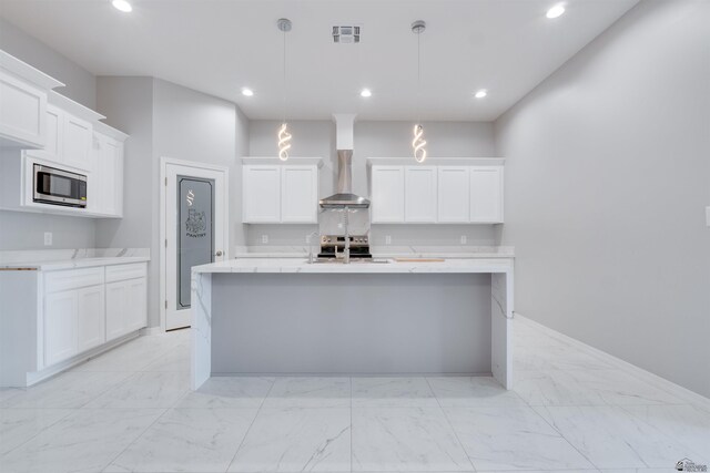 3539 S Akers Way, Yuma, AZ 85365 - kitchen with visible vents, appliances with stainless steel finishes, light countertops, marble finish floor, and wall chimney exhaust hood