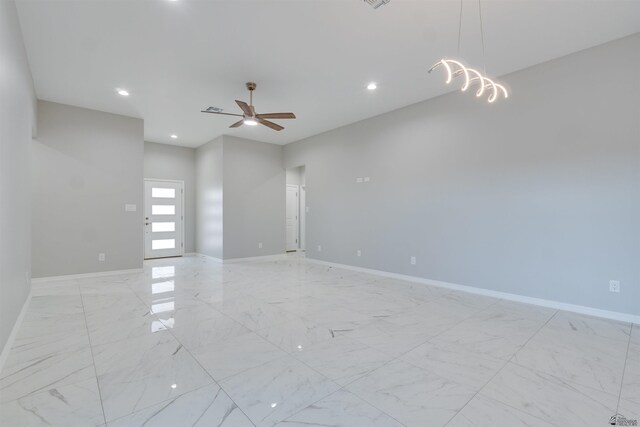 3539 S Akers Way, Yuma, AZ 85365 - spare room featuring baseboards, ceiling fan, recessed lighting, and marble finish floor