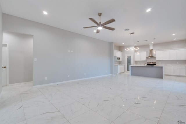 3539 S Akers Way, Yuma, AZ 85365 - unfurnished living room with recessed lighting, marble finish floor, ceiling fan, and baseboards