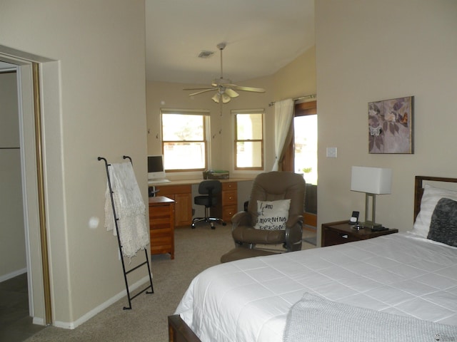 10224 S Fairway Ln, Yuma, AZ 85367 - bedroom featuring carpet flooring, vaulted ceiling, and an office area