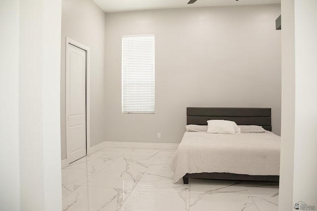 12815 S Greenview Way Greenview Way, Yuma, AZ 85365 - bedroom featuring light marble finish flooring and a ceiling fan