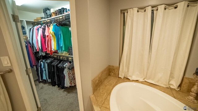bathroom with a bathtub and a spacious closet