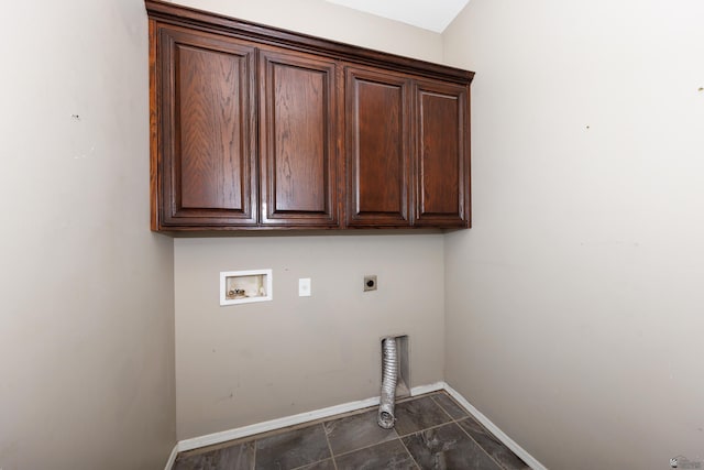 12839 S Drucilla Ln, Yuma, AZ 85367 - laundry area featuring electric dryer hookup, cabinet space, washer hookup, and baseboards