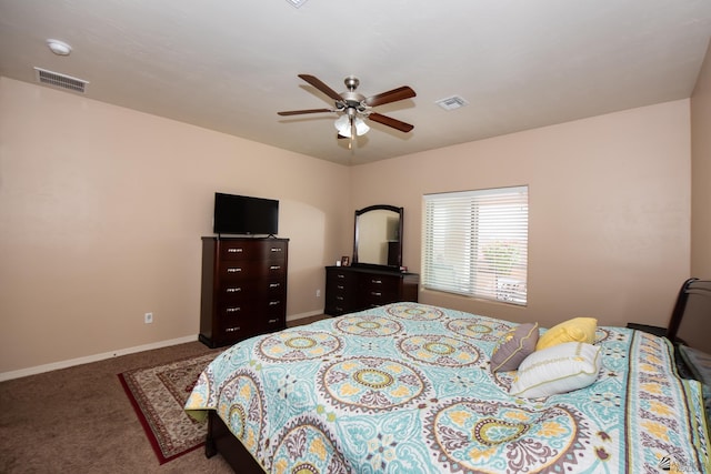 12127 E 35th St, Yuma, AZ 85367 - bedroom with baseboards, a ceiling fan, carpet flooring, and visible vents