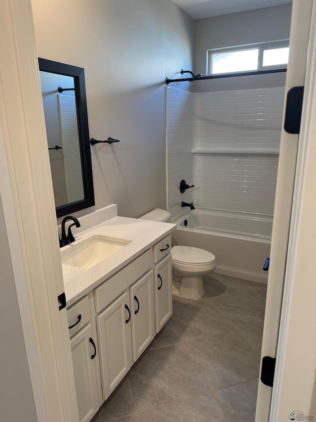 full bathroom featuring vanity, shower / tub combination, tile patterned flooring, and toilet