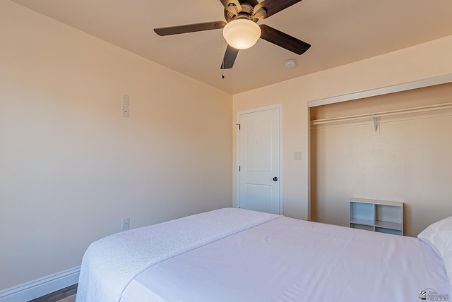 10237 S Monsoon Ave, Yuma, AZ 85365 - bedroom featuring a closet, a ceiling fan, and wood finished floors