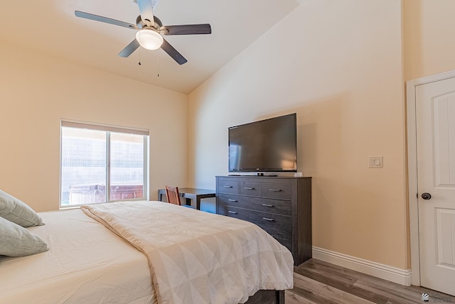 10237 S Monsoon Ave, Yuma, AZ 85365 - bedroom featuring wood finished floors, lofted ceiling, and ceiling fan