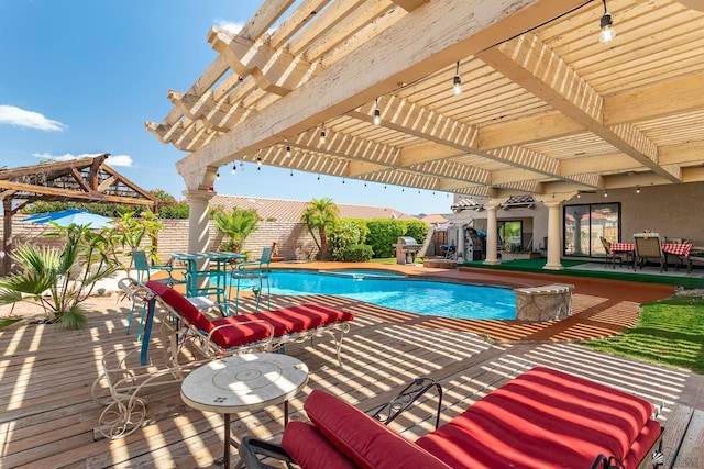 10538 S Del Vista Dr, Yuma, AZ 85367 - view of swimming pool with a pergola, fence, outdoor dining area, and a patio area