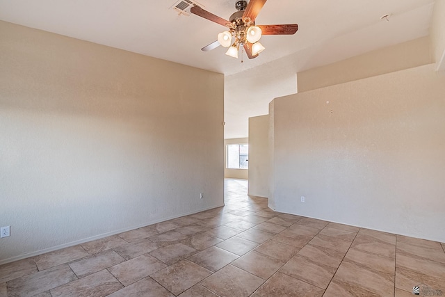 spare room with ceiling fan and visible vents