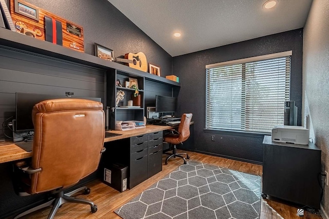 11608 E 26th Ln, Yuma, AZ 85367 - office area featuring a textured wall, wood finished floors, a textured ceiling, and recessed lighting