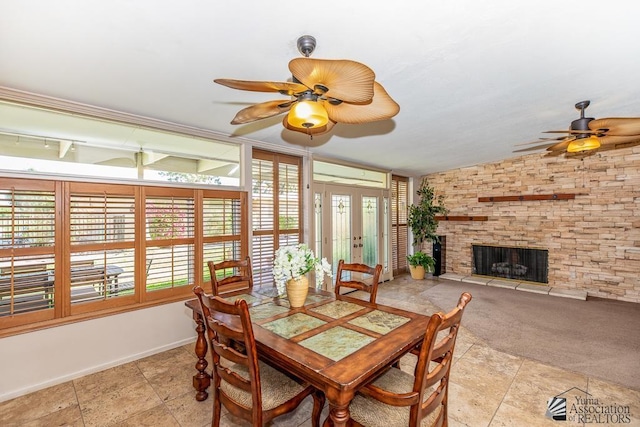 500 E Country Club Dr # 14, Yuma, AZ 85365 - dining area with french doors, ceiling fan, and a fireplace