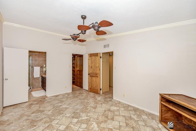 500 E Country Club Dr # 14, Yuma, AZ 85365 - unfurnished bedroom featuring visible vents, ornamental molding, baseboards, and stone finish floor
