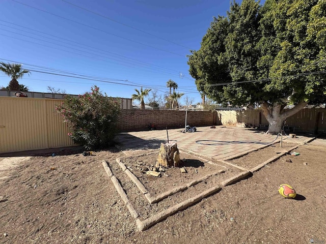 view of yard with a patio area and a fenced backyard