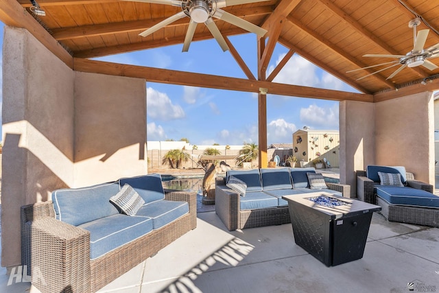 11812 E Eclipse Ct, Yuma, AZ 85367 - view of patio with a ceiling fan and an outdoor living space with a fire pit