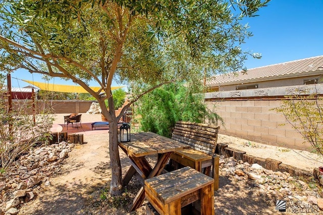 view of patio / terrace featuring a fenced backyard and outdoor dining space