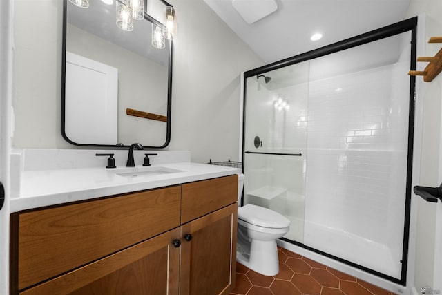 10369 S Fairway Loop, Yuma, AZ 85367 - full bathroom featuring a stall shower, vanity, and tile patterned floors