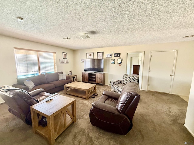 6347 E 44th Pl, Yuma, AZ 85365 - carpeted living room featuring a textured ceiling