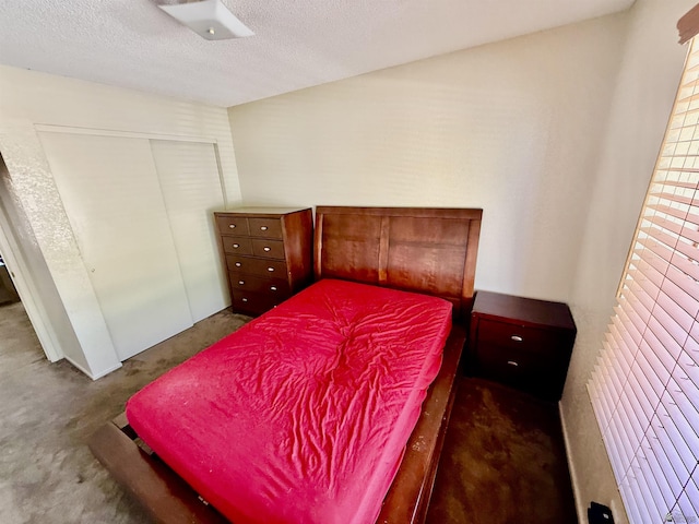 6347 E 44th Pl, Yuma, AZ 85365 - bedroom with carpet flooring, a closet, and a textured ceiling