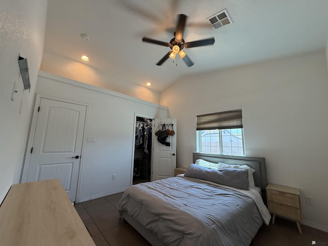 126 N Joe Harper Ct, San Luis, AZ 85349 - bedroom with tile patterned flooring, recessed lighting, a spacious closet, a closet, and a ceiling fan
