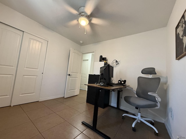 126 N Joe Harper Ct, San Luis, AZ 85349 - tiled office featuring baseboards and ceiling fan