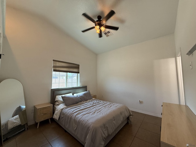 126 N Joe Harper Ct, San Luis, AZ 85349 - bedroom featuring tile patterned floors, a ceiling fan, high vaulted ceiling, and baseboards