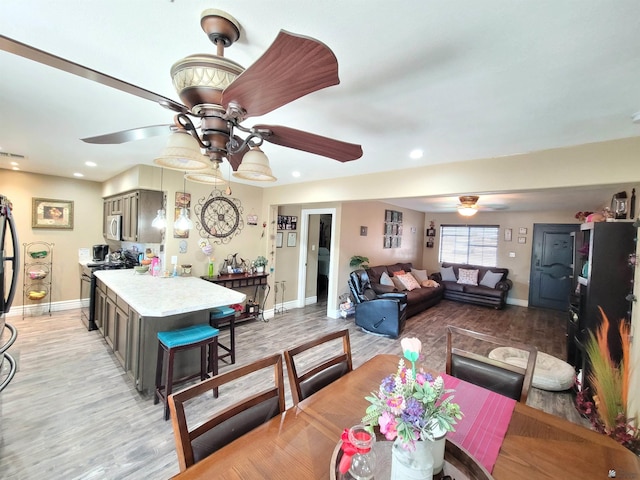 2193 S 40th Dr, Yuma, AZ 85364 - dining area with ceiling fan, light wood-type flooring, and recessed lighting