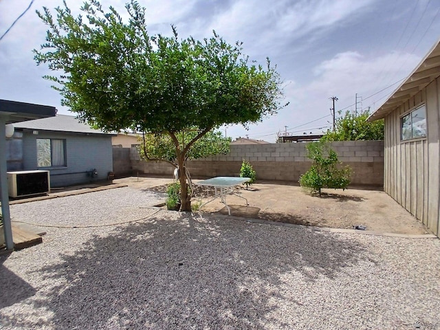 view of yard with a fenced backyard and a patio area