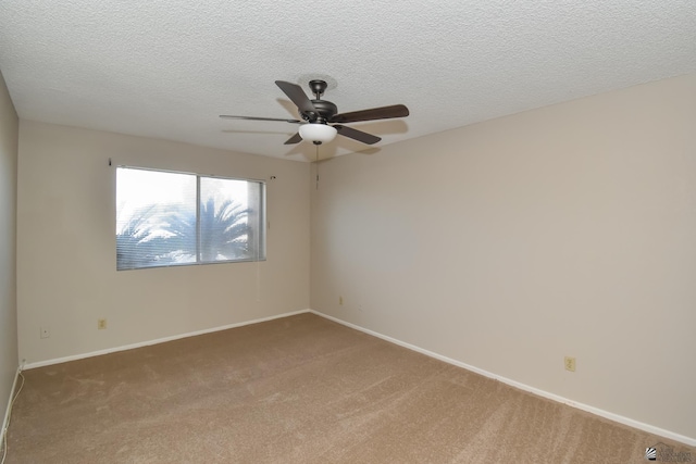 spare room featuring carpet, ceiling fan, and a textured ceiling