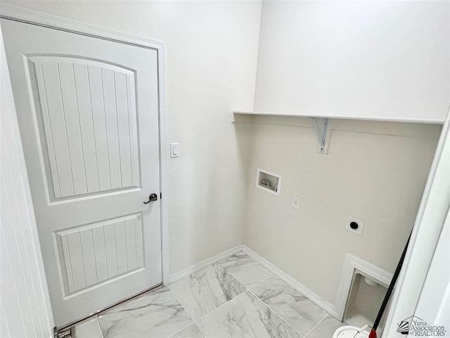 clothes washing area with hookup for a washing machine and hookup for an electric dryer