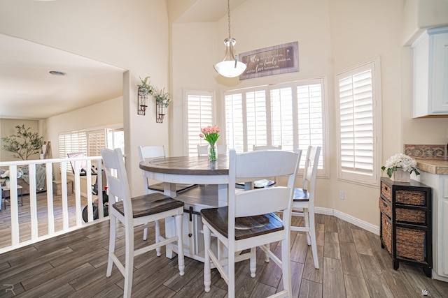 4031 W 16th Pl, Yuma, AZ 85364 - dining area featuring dark wood-style flooring, a high ceiling, and baseboards