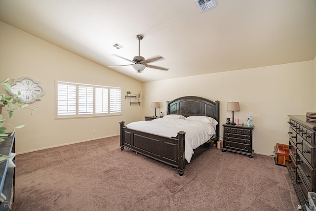 4031 W 16th Pl, Yuma, AZ 85364 - carpeted bedroom with vaulted ceiling, baseboards, and a ceiling fan