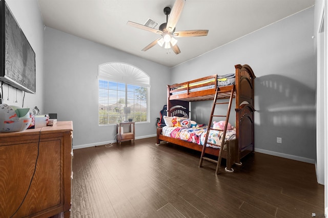 6194 E 46th Ln, Yuma, AZ 85365 - bedroom with baseboards, dark wood-type flooring, and a ceiling fan