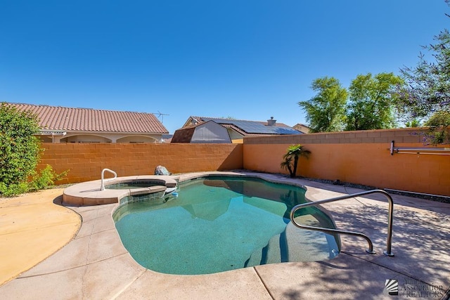 10758 E 39th St, Yuma, AZ 85365 - view of swimming pool with a fenced backyard, a pool with connected hot tub, and a patio