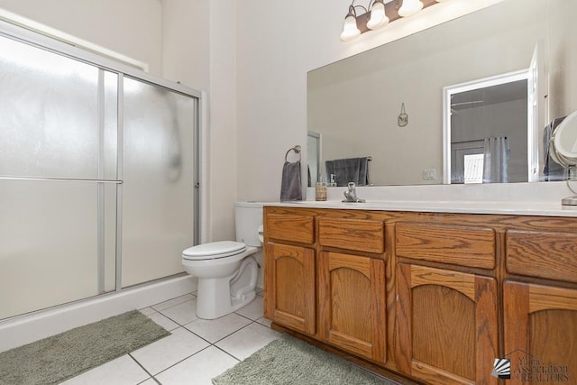 10758 E 39th St, Yuma, AZ 85365 - bathroom with tile patterned flooring, toilet, a shower stall, and vanity