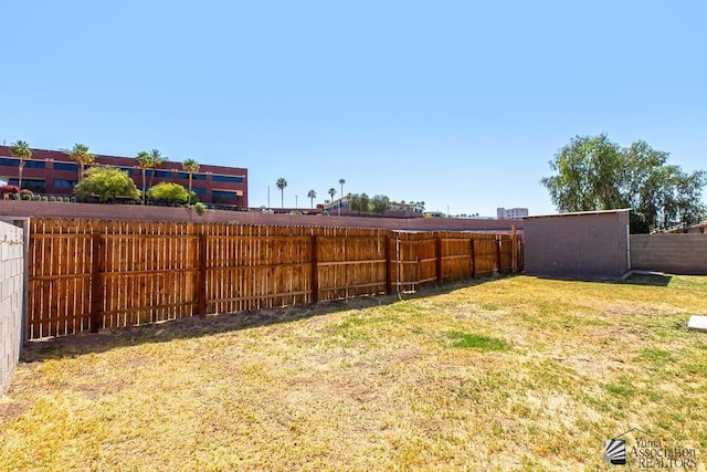 view of yard with a fenced backyard