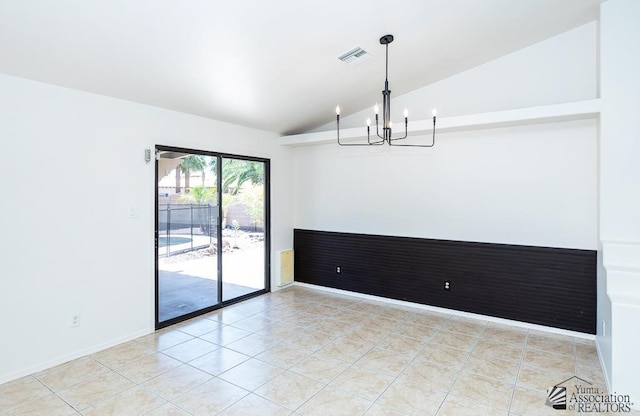 2967 S 47th Ave, Yuma, AZ 85364 - empty room featuring lofted ceiling, a chandelier, and light tile patterned floors