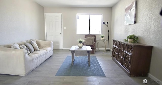 living room featuring wood finished floors and baseboards