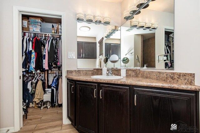10120 S Galaxy Ave, Yuma, AZ 85367 - bathroom featuring vanity, a walk in closet, and wood finished floors