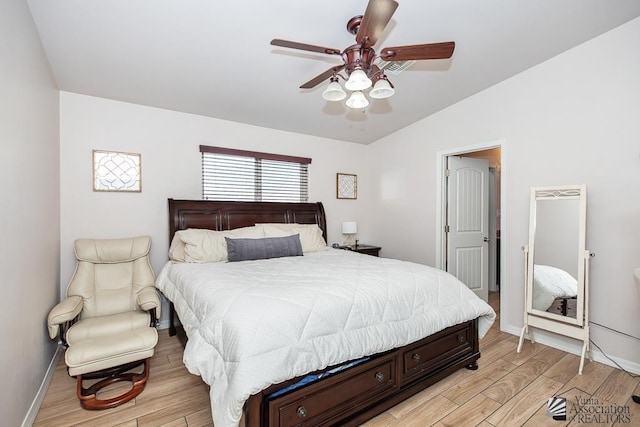 10120 S Galaxy Ave, Yuma, AZ 85367 - bedroom featuring baseboards, light wood-style flooring, and ceiling fan