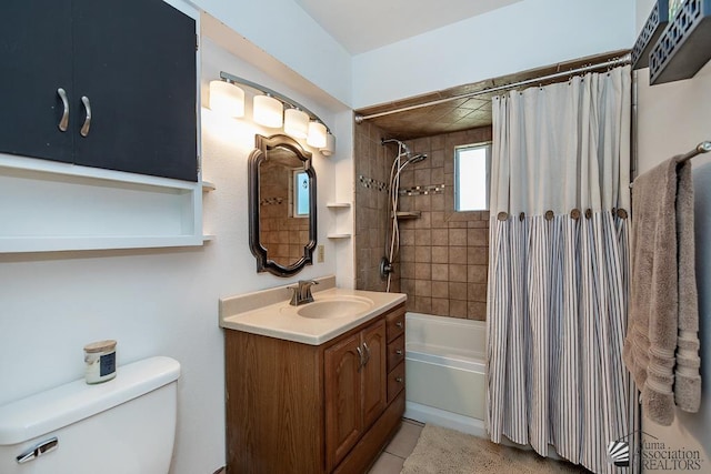 285 E 26th St, Yuma, AZ 85364 - bathroom with vanity, shower / bath combo with shower curtain, and tile patterned floors