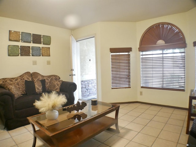 living room featuring light tile patterned flooring