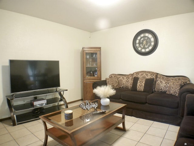 living room with light tile patterned floors