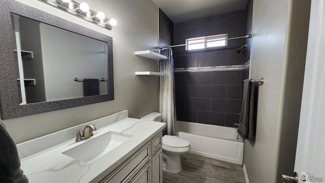 11569 Sonora St, Wellton, AZ 85356 - full bathroom with toilet, vanity, shower / tub combo, and wood finished floors