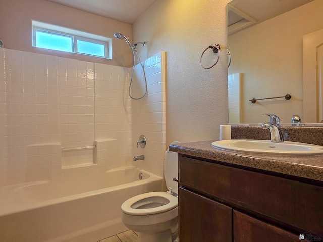 10791 S Sonora St, Yuma, AZ 85367 - full bathroom featuring shower / bathtub combination, a textured wall, vanity, and toilet
