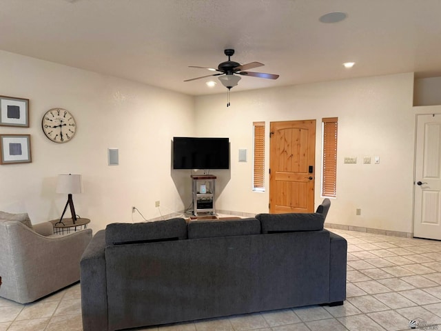 14818 E 52nd St, Yuma, AZ 85367 - living room with recessed lighting, ceiling fan, and light tile patterned flooring